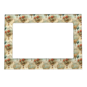Vintage Hot Air Balloon in a Serene Landscape (3) Magnetic Frame
