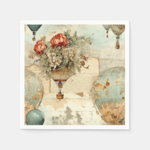 Vintage Hot Air Balloon in a Serene Landscape (3) Napkins