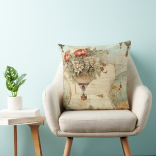 Vintage Hot Air Balloon in a Serene Landscape (3) Throw Pillow