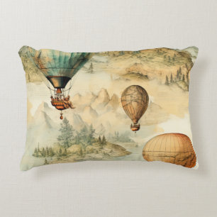 Vintage Hot Air Balloon in a Serene Landscape (4) Accent Pillow