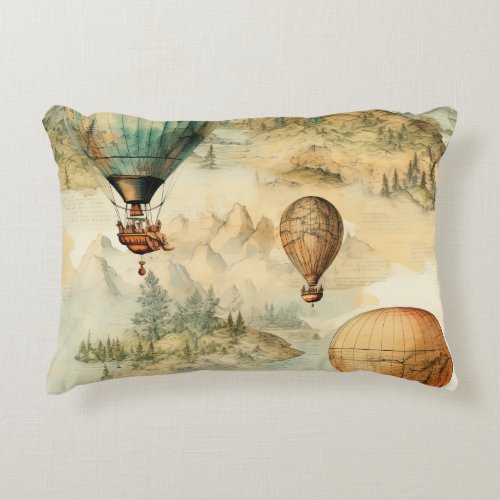 Vintage Hot Air Balloon in a Serene Landscape 4 Accent Pillow