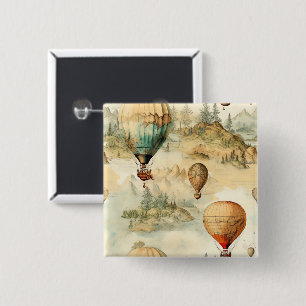 Vintage Hot Air Balloon in a Serene Landscape (4) Button