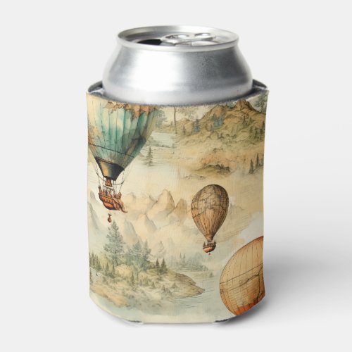 Vintage Hot Air Balloon in a Serene Landscape 4 Can Cooler