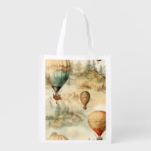 Vintage Hot Air Balloon in a Serene Landscape (4) Grocery Bag