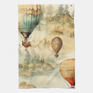 Vintage Hot Air Balloon in a Serene Landscape (4) Kitchen Towel