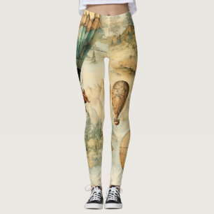Vintage Hot Air Balloon in a Serene Landscape (4) Leggings