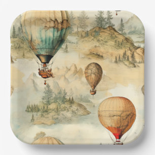 Vintage Hot Air Balloon in a Serene Landscape (4) Paper Plates