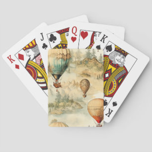 Vintage Hot Air Balloon in a Serene Landscape (4) Poker Cards