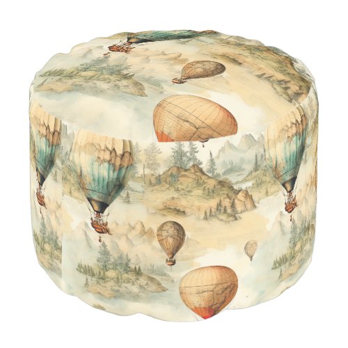 Vintage Hot Air Balloon in a Serene Landscape 4 Pouf