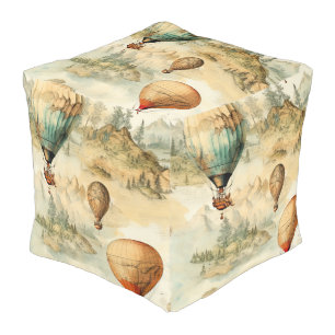 Vintage Hot Air Balloon in a Serene Landscape (4) Pouf