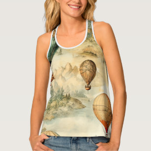 Vintage Hot Air Balloon in a Serene Landscape (4) Tank Top