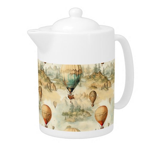 Vintage Hot Air Balloon in a Serene Landscape 4 Teapot