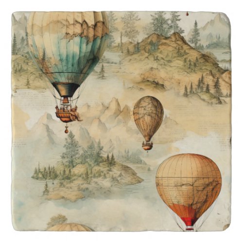 Vintage Hot Air Balloon in a Serene Landscape 4 Trivet