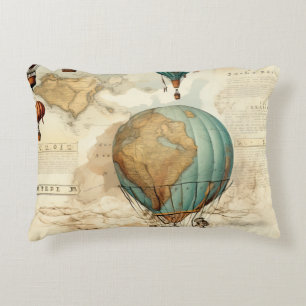 Vintage Hot Air Balloon in a Serene Landscape (5) Accent Pillow