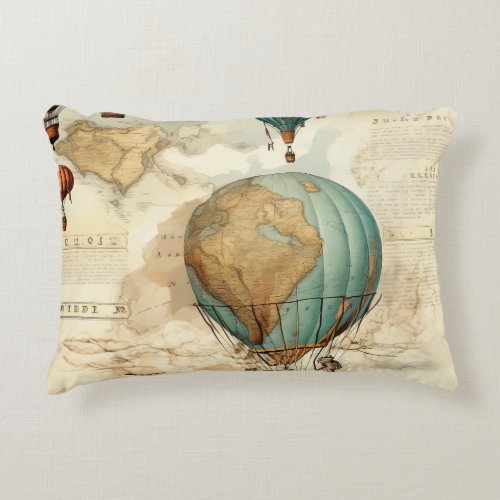 Vintage Hot Air Balloon in a Serene Landscape 5 Accent Pillow