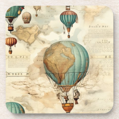 Vintage Hot Air Balloon in a Serene Landscape 5 Beverage Coaster