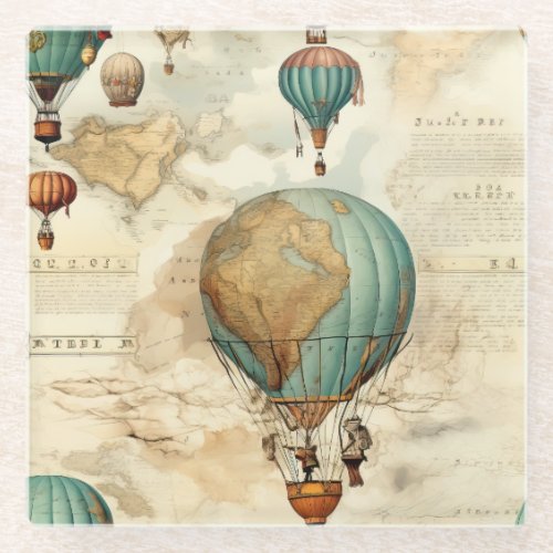 Vintage Hot Air Balloon in a Serene Landscape 5 Glass Coaster