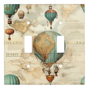 Vintage Hot Air Balloon in a Serene Landscape (5) Light Switch Cover