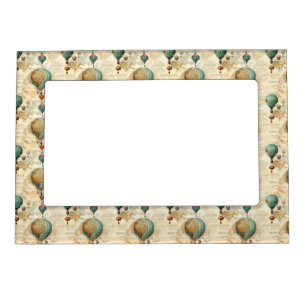 Vintage Hot Air Balloon in a Serene Landscape (5) Magnetic Frame