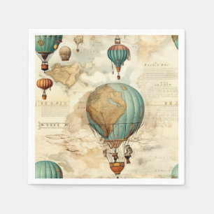 Vintage Hot Air Balloon in a Serene Landscape (5) Napkins
