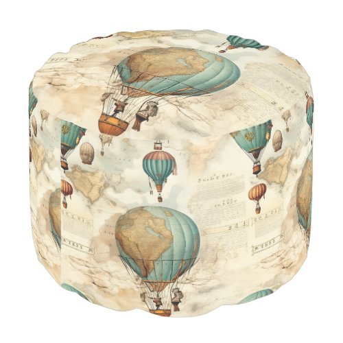 Vintage Hot Air Balloon in a Serene Landscape 5 Pouf