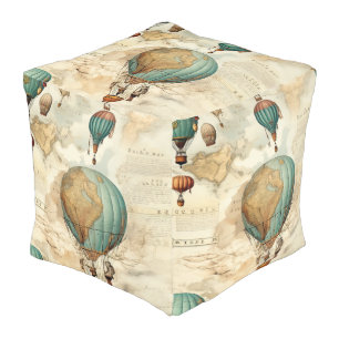 Vintage Hot Air Balloon in a Serene Landscape (5) Pouf