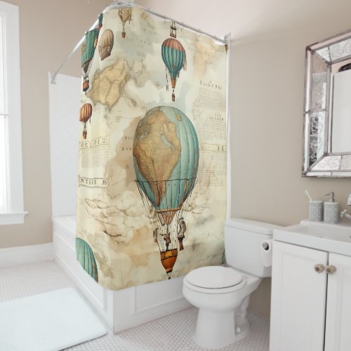 Vintage Hot Air Balloon in a Serene Landscape 5 Shower Curtain