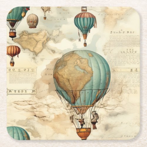 Vintage Hot Air Balloon in a Serene Landscape 5 Square Paper Coaster