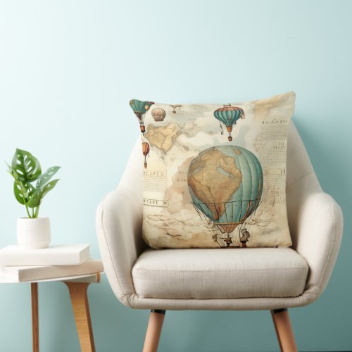 Vintage Hot Air Balloon in a Serene Landscape 5 Throw Pillow