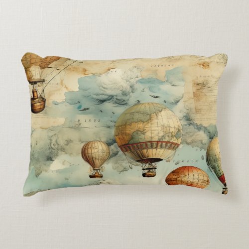 Vintage Hot Air Balloon in a Serene Landscape 6 Accent Pillow