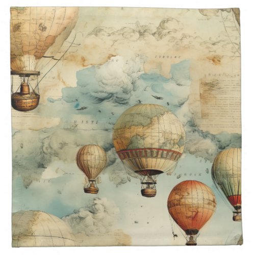 Vintage Hot Air Balloon in a Serene Landscape 6 Cloth Napkin
