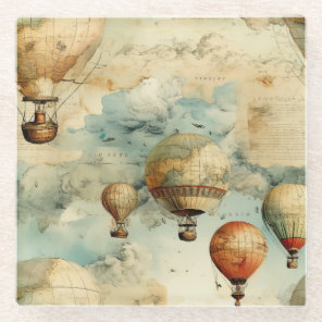 Vintage Hot Air Balloon in a Serene Landscape (6) Glass Coaster
