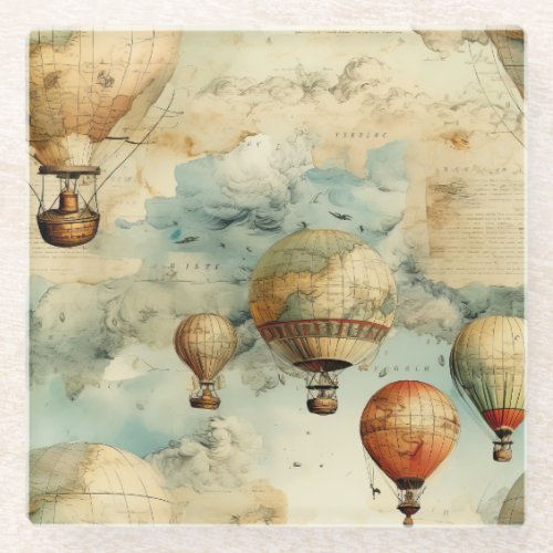 Vintage Hot Air Balloon in a Serene Landscape 6 Glass Coaster