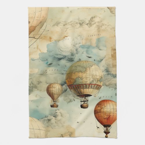 Vintage Hot Air Balloon in a Serene Landscape 6 Kitchen Towel