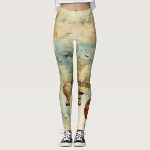 Vintage Hot Air Balloon in a Serene Landscape (6) Leggings