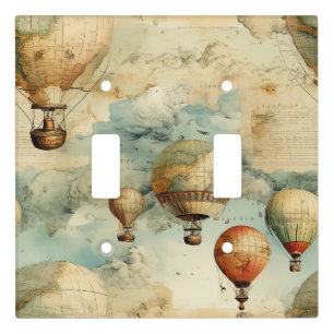 Vintage Hot Air Balloon in a Serene Landscape (6) Light Switch Cover