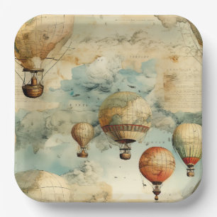 Vintage Hot Air Balloon in a Serene Landscape (6) Paper Plates