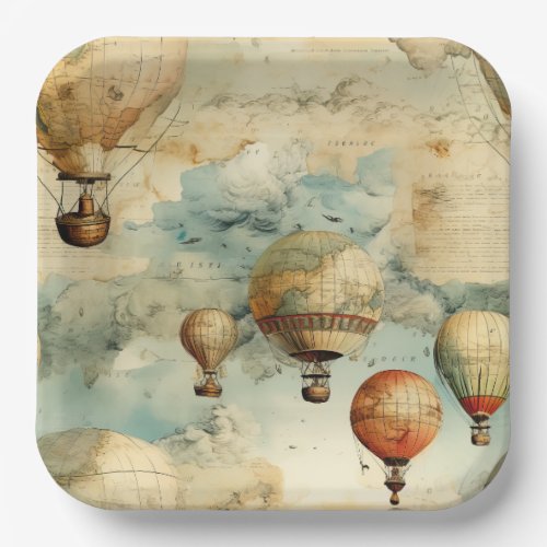 Vintage Hot Air Balloon in a Serene Landscape 6 Paper Plates