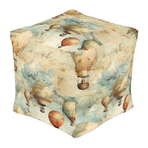 Vintage Hot Air Balloon in a Serene Landscape 6 Pouf