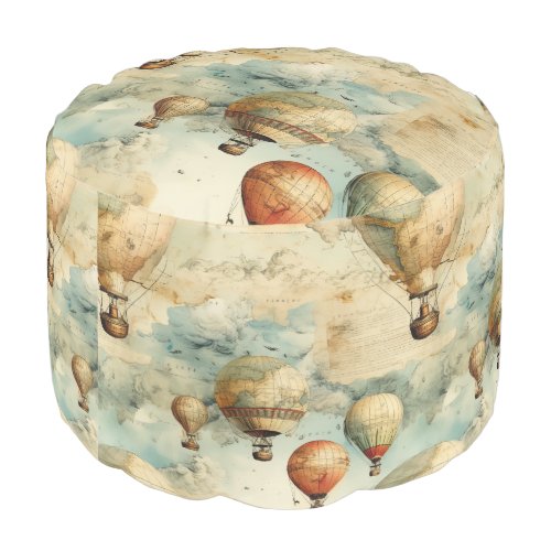 Vintage Hot Air Balloon in a Serene Landscape 6 Pouf