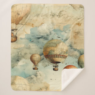 Vintage Hot Air Balloon in a Serene Landscape (6) Sherpa Blanket