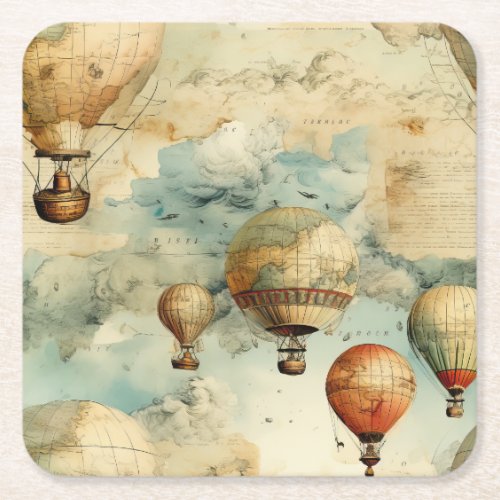 Vintage Hot Air Balloon in a Serene Landscape 6 Square Paper Coaster