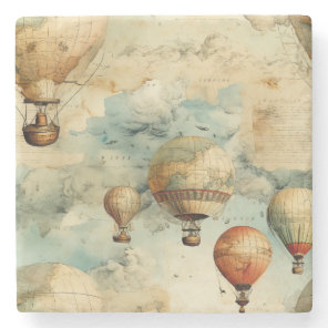 Vintage Hot Air Balloon in a Serene Landscape (6) Stone Coaster