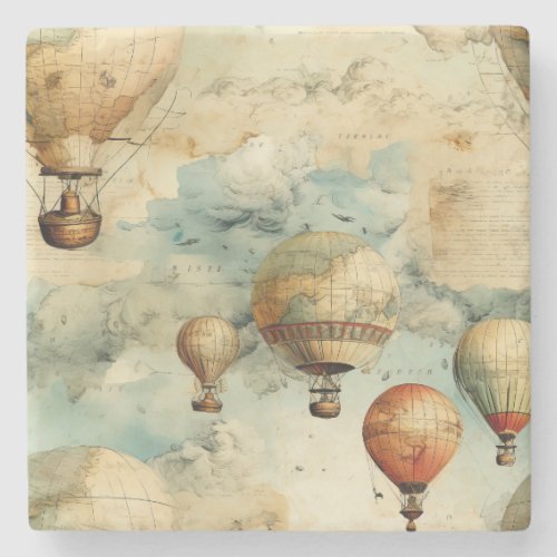 Vintage Hot Air Balloon in a Serene Landscape 6 Stone Coaster