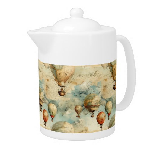 Vintage Hot Air Balloon in a Serene Landscape 6 Teapot