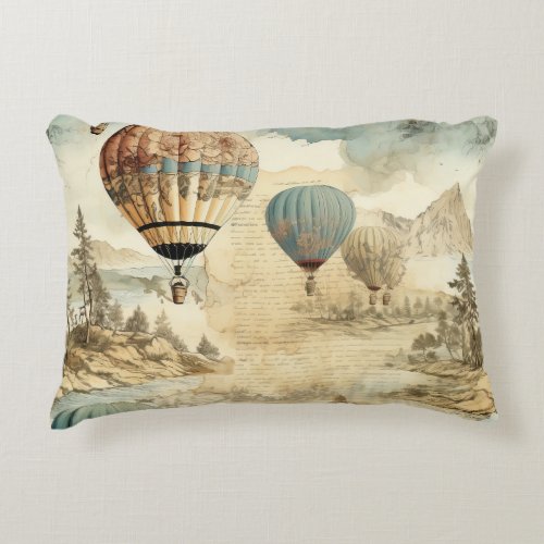Vintage Hot Air Balloon in a Serene Landscape 7 Accent Pillow
