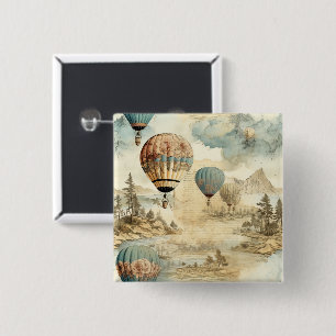 Vintage Hot Air Balloon in a Serene Landscape (7) Button