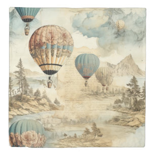 Vintage Hot Air Balloon in a Serene Landscape (7) Duvet Cover