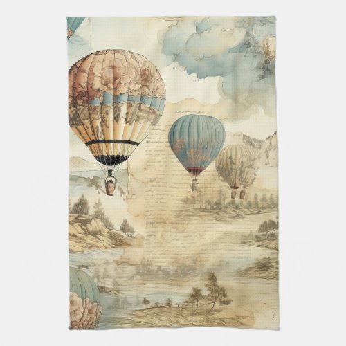 Vintage Hot Air Balloon in a Serene Landscape 7 Kitchen Towel