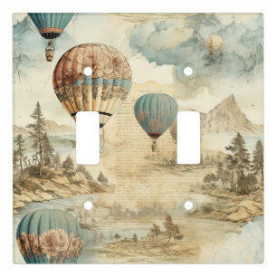 Vintage Hot Air Balloon in a Serene Landscape (7) Light Switch Cover